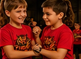 Two friends laughing together in the training hall